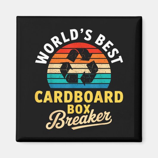 Aimant World’s Cardboard Box Breaker Funny Recycling Hero (Devant)