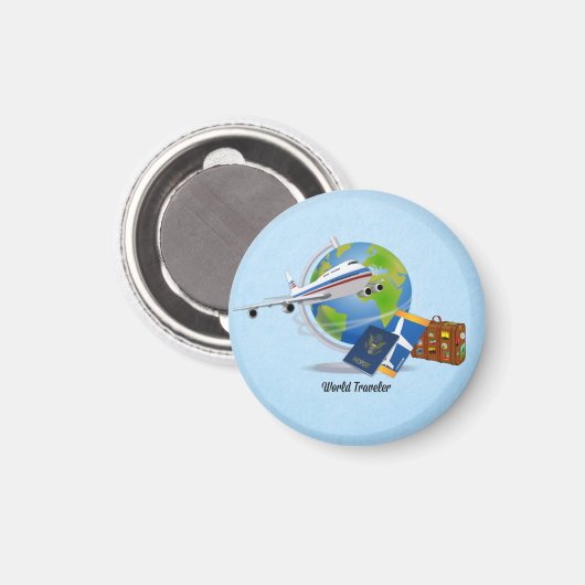 Aimant World Traveller, emballé et prêt à partir, (Recto/Verso)