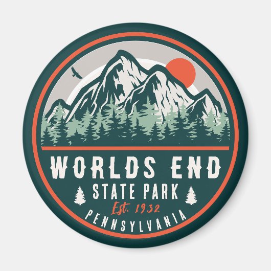 Aimant Worlds End State Park Pennsylvania Retro Sunset (Devant)