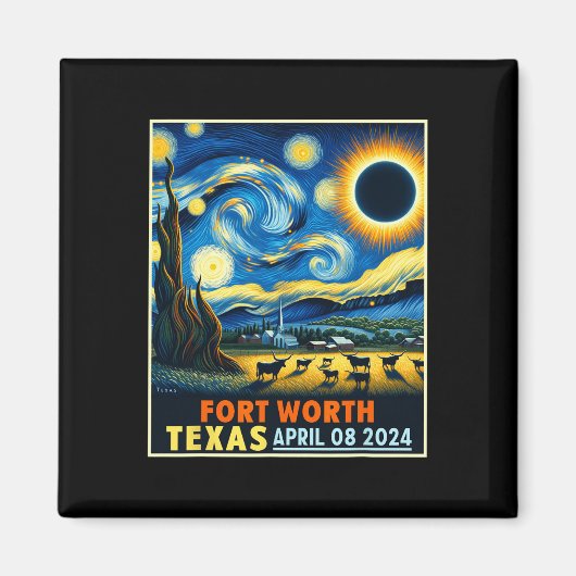 Aimant Worth Texas Total Solar Eclipse 2024 Starry Night (Devant)