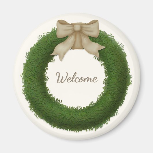 Aimant Wreath Boxwood avec Bow Nom ou salut personnalisé (Devant)