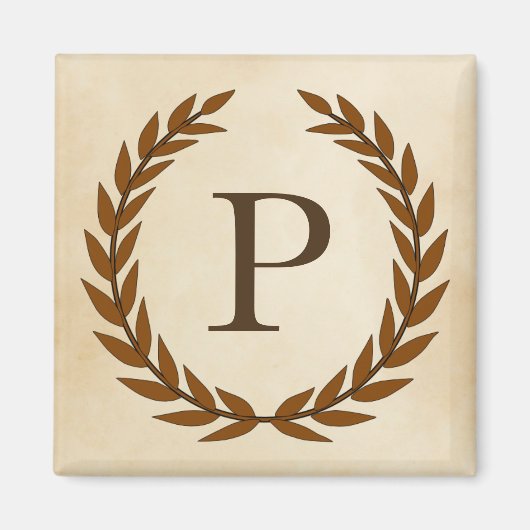 Aimant Wreath Laurel sur le monogramme de parchemin (Devant)