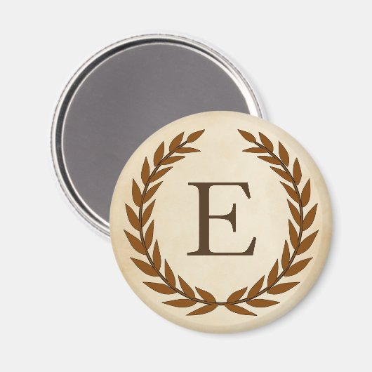 Aimant Wreath Laurel sur le monogramme initial E (Recto/Verso)