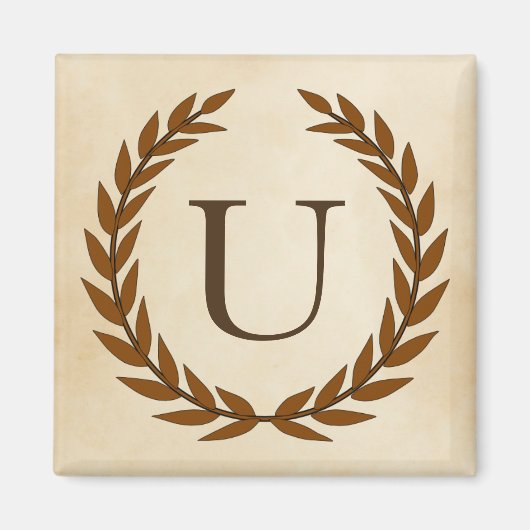 Aimant Wreath Laurel sur Parchemin Monogram Initial U (Devant)