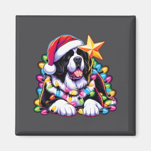 Aimant Xmas Landseer Newfoundland Dog Tangled Christmas L (Devant)