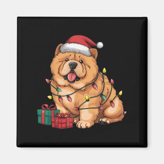 Aimant Xmas Lighting Santa Hat Chow Chow Dog Christmas Fo (Devant)