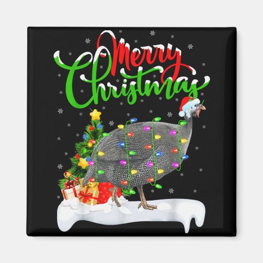 Aimant Xmas Lights Tree Santa Guinea Fowl Bird Merry Chri (Devant)