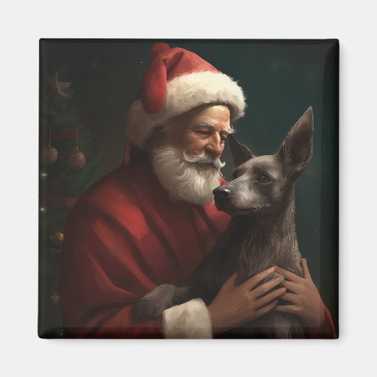 Aimant Xoloitzcuintli avec Noël Festif du Père Noël (Devant)