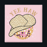 Aimant Yee Haw Pink Gold Cowgirl Disco Rodéo<br><div class="desc">Cowboy moderne starry casquette et aimant de boule disco dans la couleur rose pastel.</div>