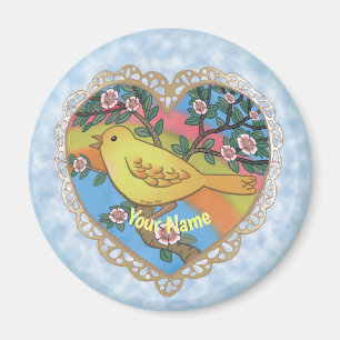Aimant Yellow Bird Heart  custom name