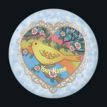 Aimant Yellow Bird Heart nom personnalisé<br><div class="desc">Yellow Bird Heart nom personnalisé aimant par ArtMuvz Illustration. Correspondance vêtements de maman, t-shirts de maman, cadeaux de jour de mère pour Mère, grand-mère.Pour personnaliser cliquez sur "personnaliser ce modèle" puis modifier les champs fournis pour votre cadeau personnalisé. Vous pouvez ajouter votre nom ou ajouter du texte à la place....</div>