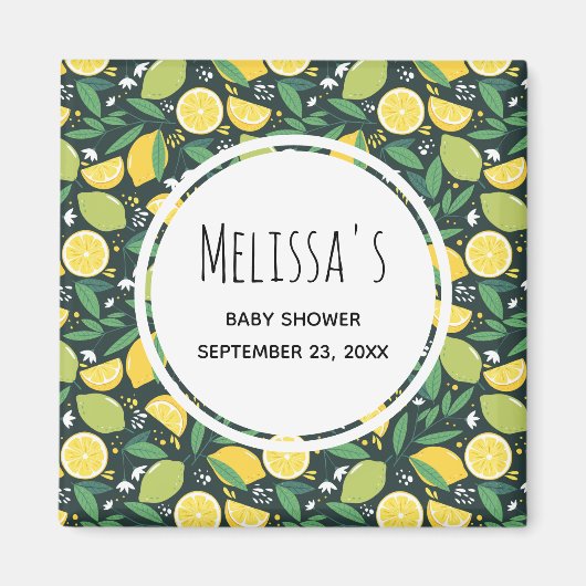 Aimant Yellow Lemon and Lime Fruit Pattern Save the Date (Devant)