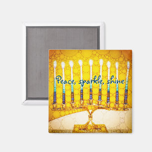Aimant Yellow Peace Sparkle Shine Script Hanoukka Menorah