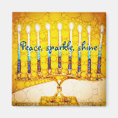 Aimant Yellow Peace Sparkle Shine Script Hanoukka Menorah (Devant)
