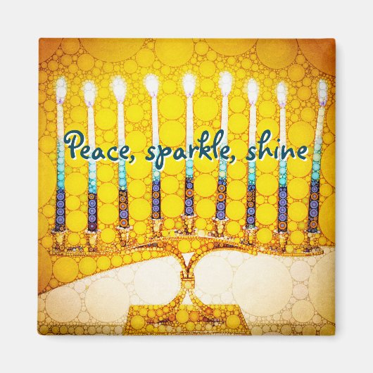 Aimant Yellow Peace Sparkle Shine Script Hanoukka Menorah (Devant)