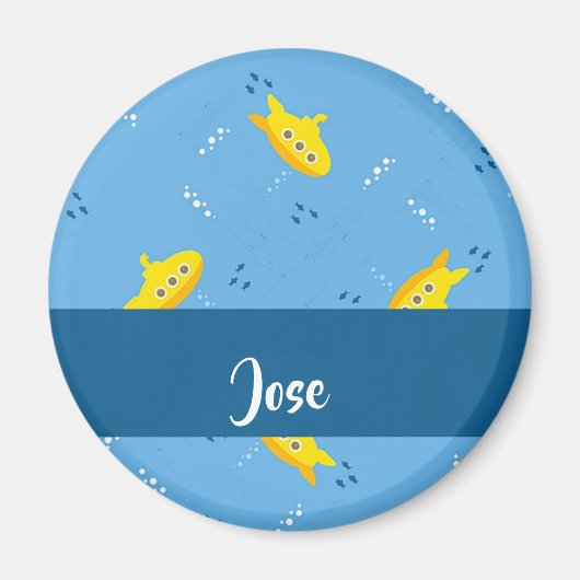 Aimant Yellow submarine and fish on blue (Devant)