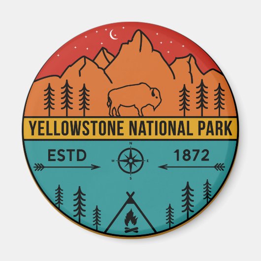 Aimant Yellowstone National Park Retro Wyoming USA Bison (Devant)