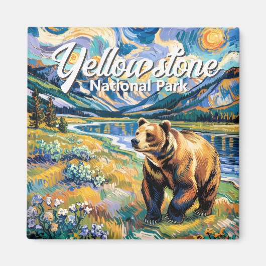 Aimant Yellowstone National Park Vintage Bear Van Gogh (Devant)