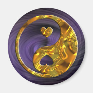 Aimant Yin & Yang / Coeurs or