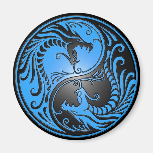 Aimant Yin Yang Dragons, bleu et noir (Devant)