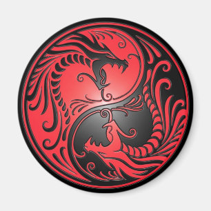 Aimant Yin Yang Dragons, red and black