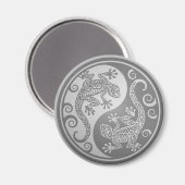Aimant Yin Yang Geckos, Effet Acier Inoxydable (Recto/Verso)