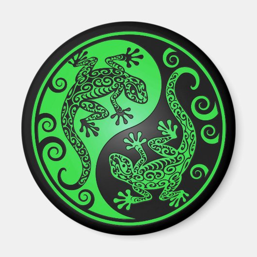 Aimant Yin Yang Geckos vert et noir (Devant)