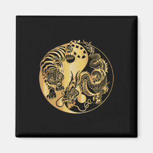 Aimant Yin Yang Tigre Dragon Or