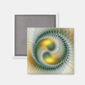 Aimant Yin Yang Vert Jaune Abstrait coloré Fractal (Recto/Verso)