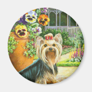 Aimant Yorkie avec Gazebo et Pansies