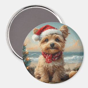Aimant Yorkipod Chien Noël Plage Vintage de Noël