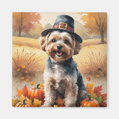 Aimant Yorkipoo À L'Automne Laisse L'Art Thanksgiving (Devant)