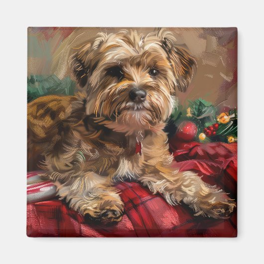 Aimant Yorkipoo chien festif de Noël (Devant)