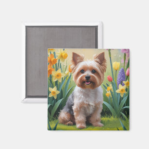 Aimant Yorkipoo Chien Fleurs de printemps Peinture