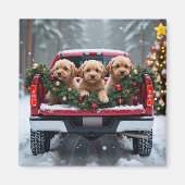 Aimant Yorkipoo Christmas Red Truck Holiday Gift (Devant)