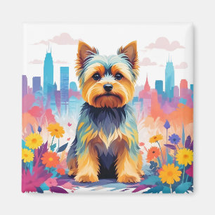 Aimant Yorkshire Terrier Animal Vintage Nature Art Ville