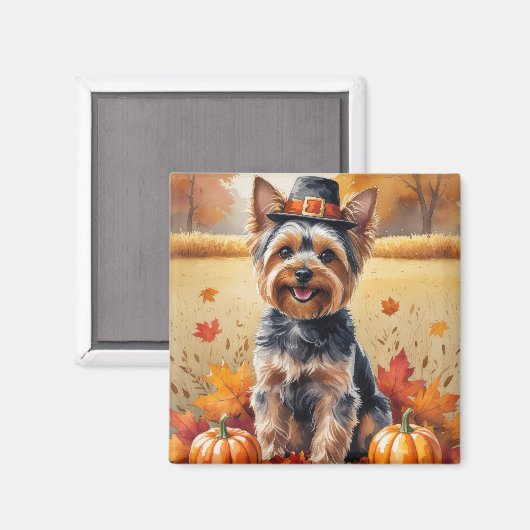 Aimant Yorkshire Terrier Automne quitte Thanksgiving Art (Recto/Verso)