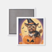 Aimant Yorkshire terrier citrouille d'Halloween (Recto/Verso)