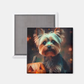 Aimant Yorkshire Terrier d'Halloween avec des citrouilles (Recto/Verso)