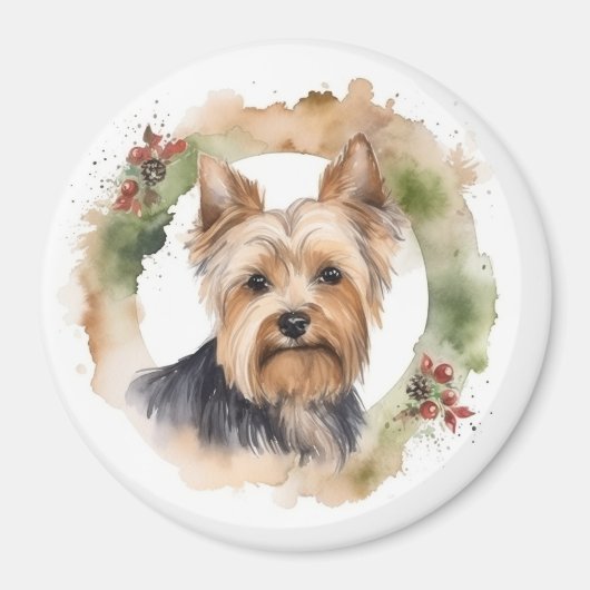 Aimant Yorkshire Terrier Fête de la couronne de Noël Coup (Devant)