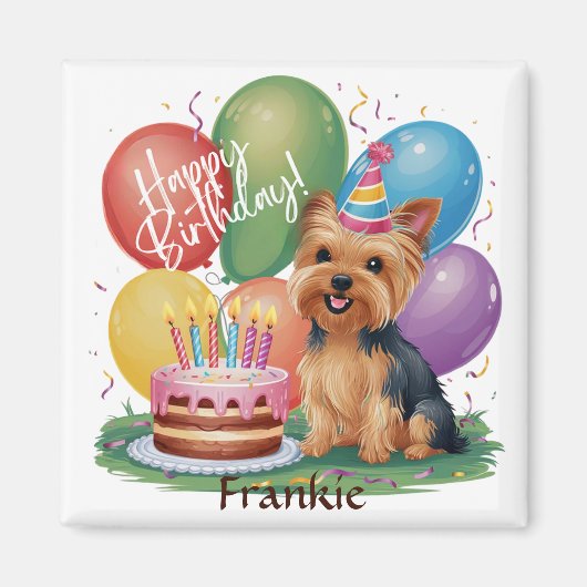 Aimant Yorkshire Terrier Joyeux anniversaire (Devant)