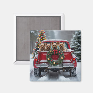 Aimant Yorkshire Terrier Noël Camion Rouge Fêtes Cadeau