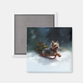 Aimant Yorkshire Terrier Noël neige hiver (Recto/Verso)
