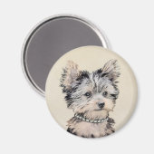 Aimant Yorkshire Terrier Puppy Peinture Chien original (Recto/Verso)