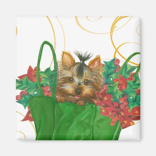 Aimant Yorkshire Terrier Puppy voeux de Noël (Devant)