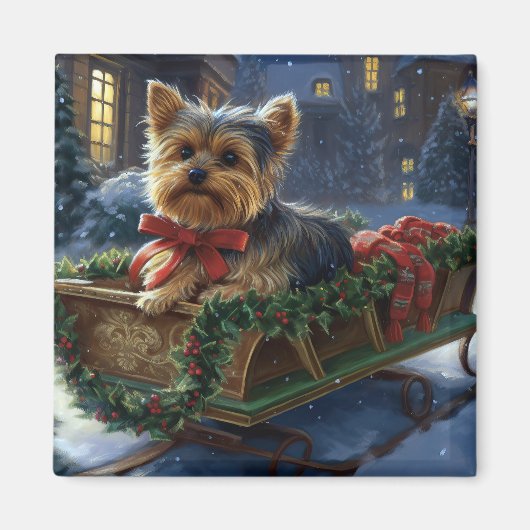 Aimant Yorkshire Terrier Saison de Noël festive (Devant)
