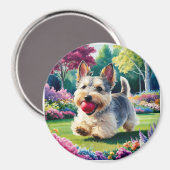 Aimant Yorshire Terrier Chiot Jouant dans le parc (Recto/Verso)