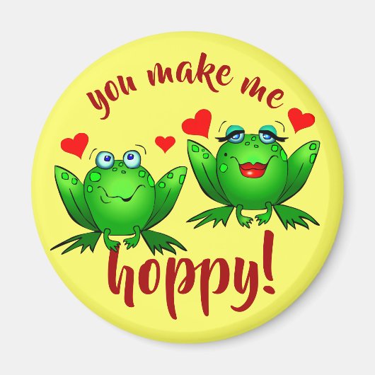 Aimant You Make Me Hoppy Cute Fun Romantic Frogs in Love (Devant)