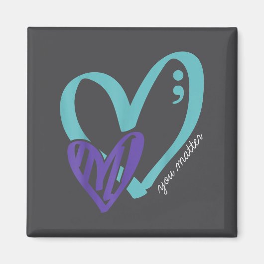 Aimant You Suicide Prevention Awareness Teal Purple Heart (Devant)