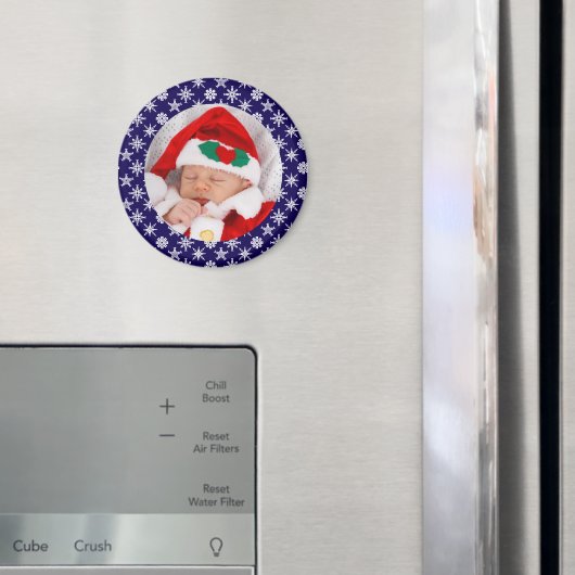 Aimant Your Photo Santa Baby Blue Background Snowflakes (In situ (réfrigérateur))